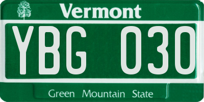 VT license plate YBG030