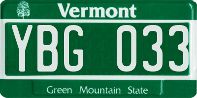 VT license plate YBG033