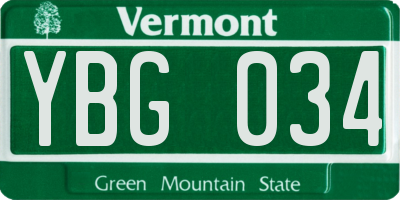 VT license plate YBG034