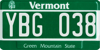 VT license plate YBG038