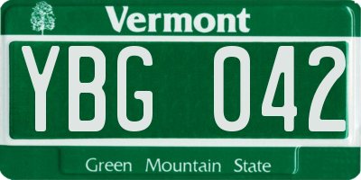 VT license plate YBG042