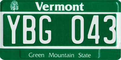 VT license plate YBG043