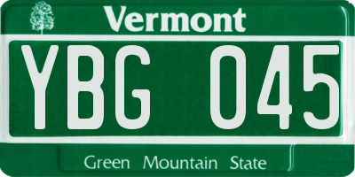VT license plate YBG045