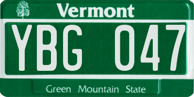 VT license plate YBG047