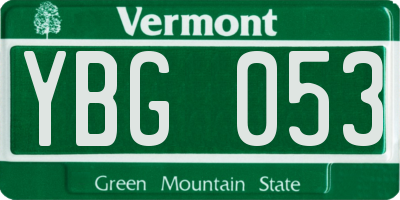 VT license plate YBG053