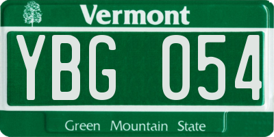 VT license plate YBG054