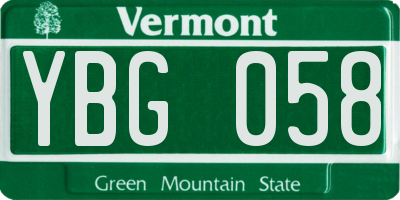 VT license plate YBG058