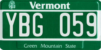VT license plate YBG059