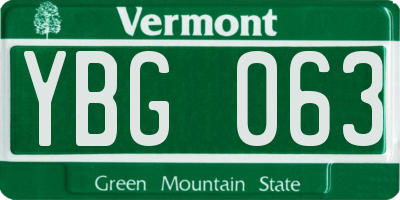 VT license plate YBG063