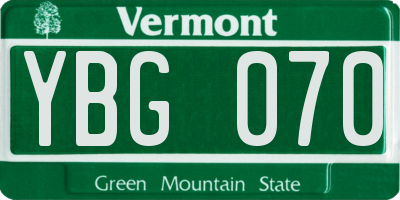 VT license plate YBG070