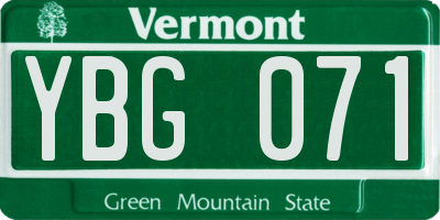VT license plate YBG071