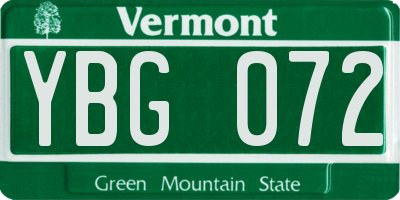 VT license plate YBG072