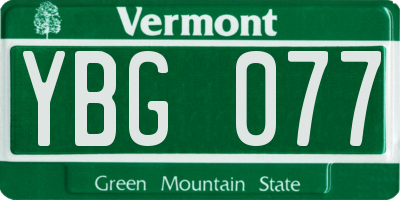 VT license plate YBG077