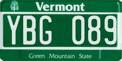 VT license plate YBG089