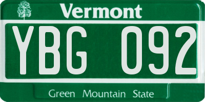 VT license plate YBG092