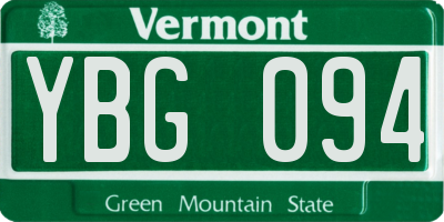 VT license plate YBG094