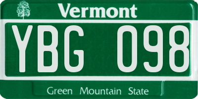 VT license plate YBG098