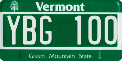VT license plate YBG100