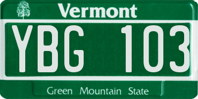 VT license plate YBG103