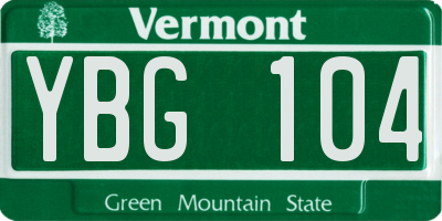 VT license plate YBG104