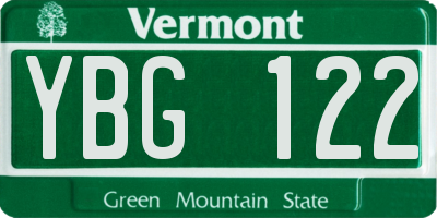 VT license plate YBG122