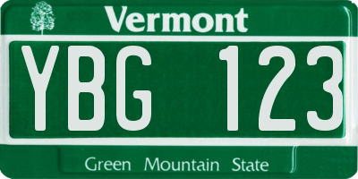 VT license plate YBG123