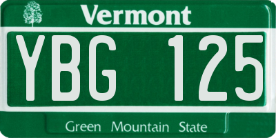 VT license plate YBG125