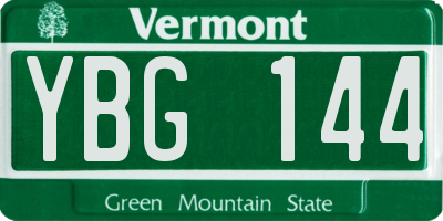 VT license plate YBG144