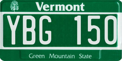 VT license plate YBG150