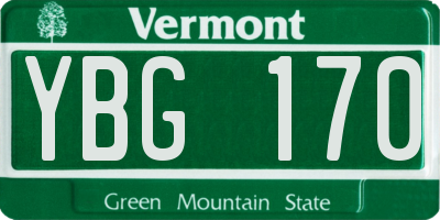 VT license plate YBG170