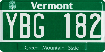 VT license plate YBG182