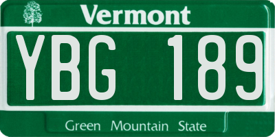 VT license plate YBG189