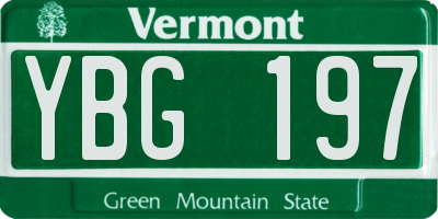 VT license plate YBG197