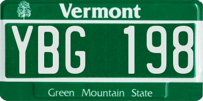 VT license plate YBG198