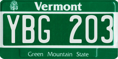 VT license plate YBG203