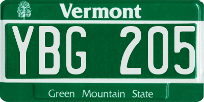 VT license plate YBG205