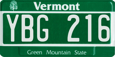 VT license plate YBG216