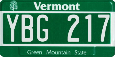 VT license plate YBG217