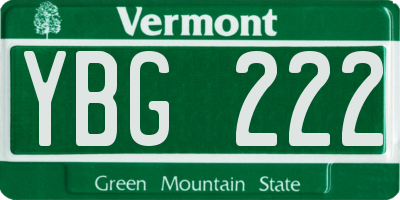 VT license plate YBG222