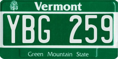 VT license plate YBG259