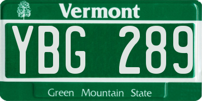 VT license plate YBG289