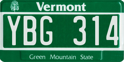 VT license plate YBG314