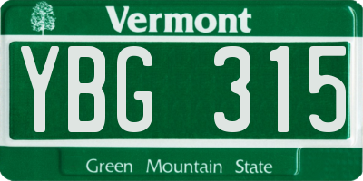 VT license plate YBG315