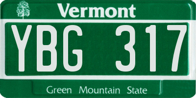 VT license plate YBG317