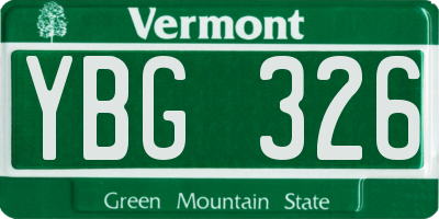 VT license plate YBG326