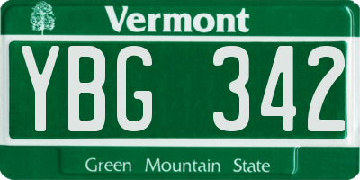 VT license plate YBG342