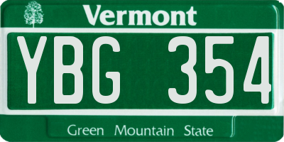 VT license plate YBG354