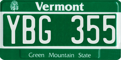 VT license plate YBG355