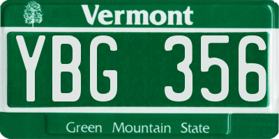 VT license plate YBG356