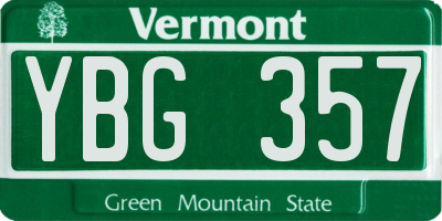 VT license plate YBG357